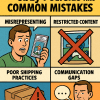 Avoiding Pitfalls: eBay Policies and Common Mistakes," featuring four panels that highlight common errors sellers make on eBay. Panel 1 shows a nervous man misrepresenting a PSA-graded card. Panel 2 displays a red "X" over a counterfeit-looking card. Panel 3 depicts a poorly packed shipping box with a warning symbol. Panel 4 shows a frustrated buyer facing communication delays. Each panel uses bold colors, halftone textures, and clear labels to emphasize key selling mistakes