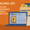eBay bulk listing interface with CSV upload, reusable templates, and grouped sports cards ready for sale
